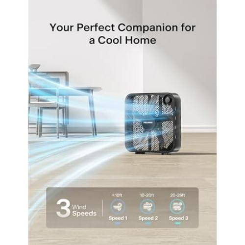 PELONIS Size 20 Inch Box Fan – 3 Speeds, 25ft/s, Floor Fans, Superior Air Throw (2295 CFM), Lightweight, 5 Blades, Portable & Durable for Bedroom, Office, Living Room, Garage