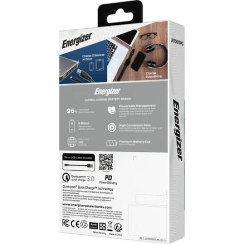 Energizer - UE10015PQ Ultimate Lithium 10,000mAh 18W Fast Charge Portable Charger/Power Bank QC 3.0 & PD 3.0 for Apple, Android & USB Devices - Gray