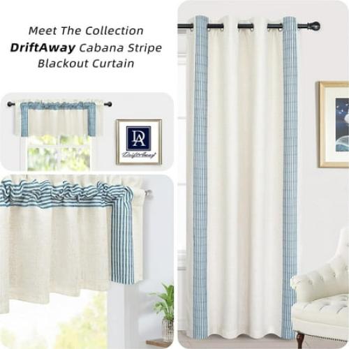 DriftAway Chris Vertical Striped Pattern Linen Blend Lined Thermal Insulated Blackout and Room Darkening Grommet Linen Curtains for Farmhouse Printed, 2 Panels, 52 x 84, Cabana Denim Stripe