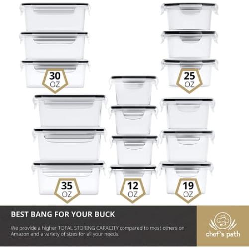 Chef's Path Plastic Food Storage Container Variety Set, 16 Count ❗MAY HAVE MISSING PIECES❗