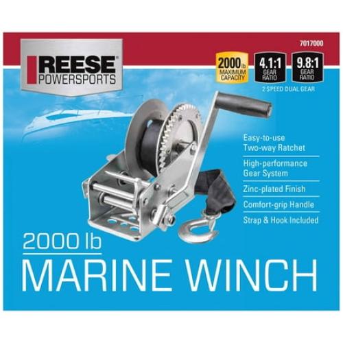 Silver 15Ft, Reese Towpower 7019400 Trailer Winch, Single-Speed, 600 lbs. Capacity, 15 Foot Strap