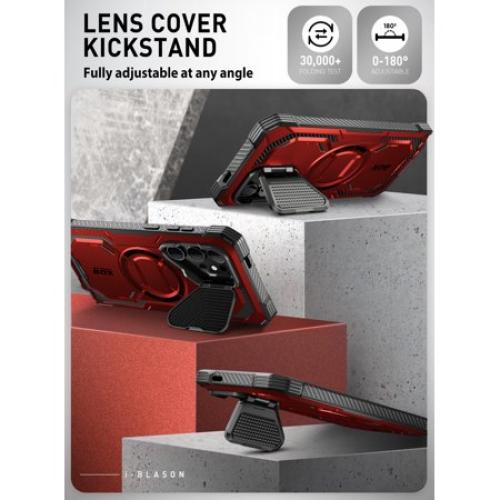 i-Blason Armorbox for Samsung Galaxy S24 Ultra Case with Camera Cover Stand, [Compatible with MagSafe] Full-Body Rugged Protective Case with Built-in Screen Protector & Kickstand (Ruddy)