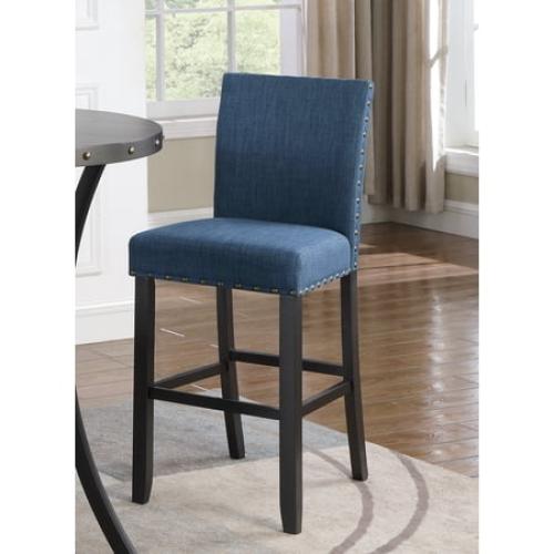 Roundhill Furniture Biony Fabric Bar Stool with Nailhead Trim in Blue (Set of 2)