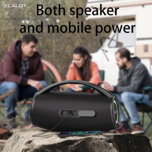Black ZEALOT S97 80W high-power wireless speaker, with a built-in 16000mAh battery and RGB lighting, is compatible with memory card /USB/UAX/TWS stereo speakers and subwoofer hands-free calls