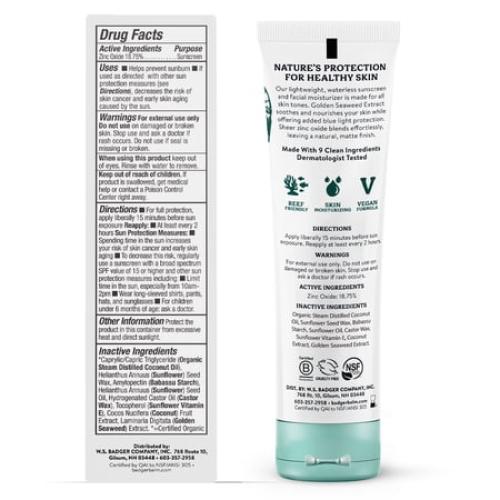 Badger Mineral Face Sunscreen, Unscented, SPF 30, 1.7 fl oz