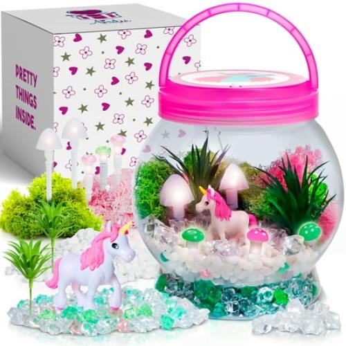 Amitie Lane DIY Itsy Unicorn Terrarium, LED Mushroom Lights, Arts & Craft, Girls Ages 6