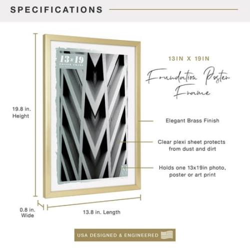 MCS Foundation 16x24 Poster Frame Traditional Brass, Vertical & Horizontal Wall Hanging Large Picture Frame for Photos, Posters & Art Prints (1-Pack)