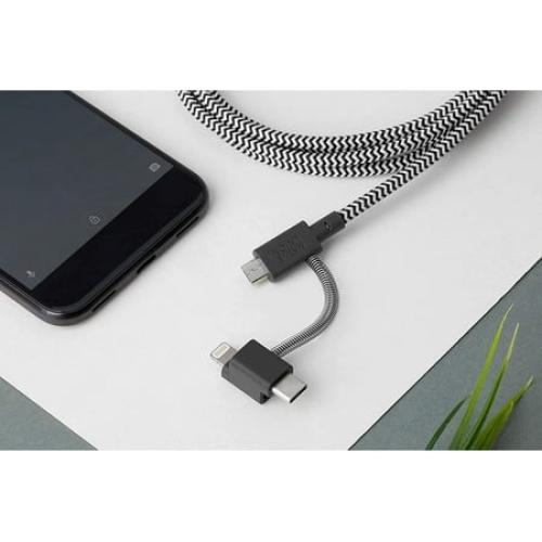 Native Union Belt Cable Universal - 6.5ft USB-C Charging Cable 3-in-1 Adaptor (Zebra)
