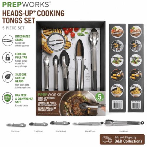 PrepWorks Heads-Up Cooking Tongs Set, 5-Piece Stainless Steel & Silicone Kitchen Tong Set, Heat Resistant Non-Slip Grip Tongs for Cooking, Grilling, Salad & Serving‼️MISSING ONE‼️