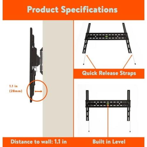 onn. Fixed TV Wall Mount for TVs 32 to 86, Holds Up To 120 lbs