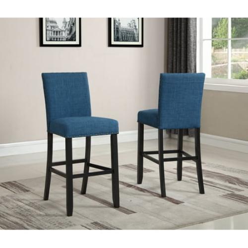 Roundhill Furniture Biony Fabric Bar Stool with Nailhead Trim in Blue (Set of 2)