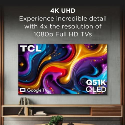 TCL 75 Q Series QLED 4K UHD HDR Smart Google TV (NEW 2025) - Dolby Vision, Dolby Atmos, Motion Rate 240, HDR 10 , Auto Game Mode - 75Q51K