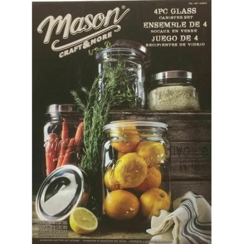 Mason Craft Jars And More 4 Variable Sized Glass Canisters With Lids (4 Jar Set)