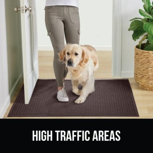 GORILLA GRIP Moisture Guard Doormat, Indoor Outdoor Rubber Backed Weather Mat, 35x23, Coffee