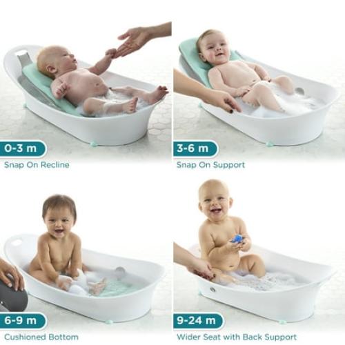 Contours Oasis 4-in-1 Comfort Cushion Baby Bathtub, Newborn, Infant andToddler Bath - White