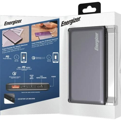 Energizer - UE10015PQ Ultimate Lithium 10,000mAh 18W Fast Charge Portable Charger/Power Bank QC 3.0 & PD 3.0 for Apple, Android & USB Devices - Gray
