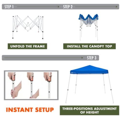 Ozark Trail 10' x 10' Instant Slant Leg Pop-up Canopy, Outdoor Shading Shelter, Blue