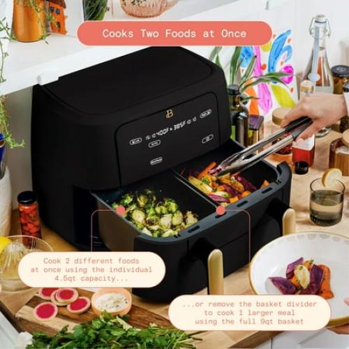 Beautiful 9 QT TriZone Air Fryer, Black Sesame by Drew Barrymore