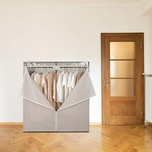 Mainstays Adult Single Steel Tier Zippered Extra Wide Clothes Closet, 60, Grey Pumice