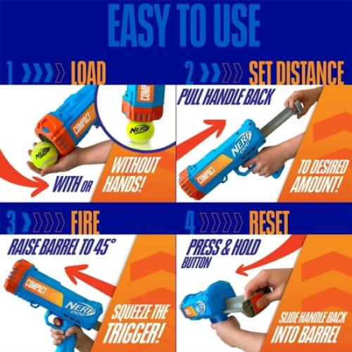 Nerf Dog Compact Blaster Tennis Ball Launcher for Dogs with 2 Balls, 12 inch