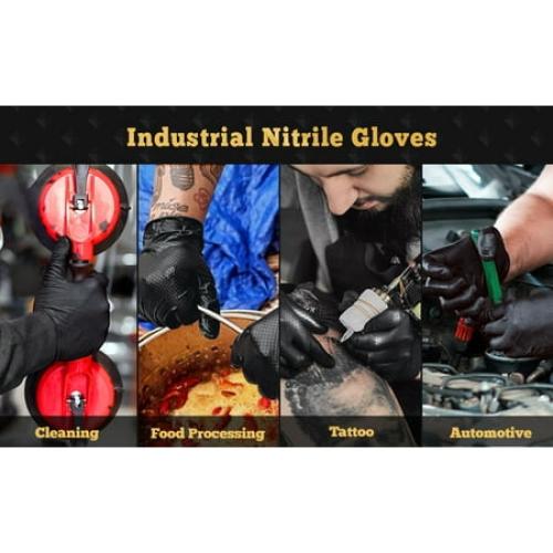 TitanFlex ThorGrip Heavy Duty Black Industrial Nitrile Gloves, 8-mil, XL, Box of 100, Latex Free, Raised Diamond Texture, Powder Free, Food Safe, Rubber Gloves, Mechanic Gloves
