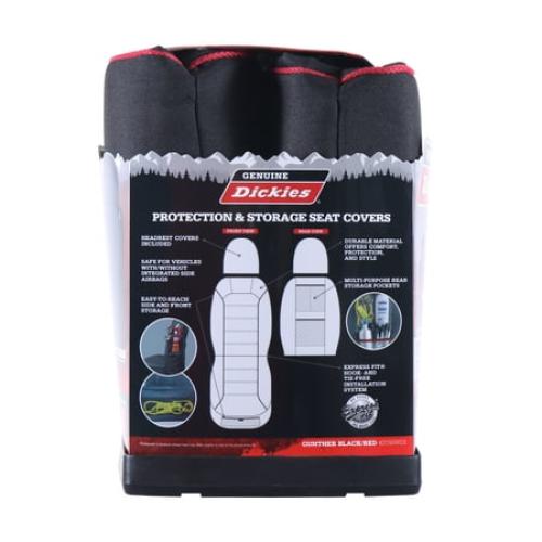 Genuine Dickies 2 Piece Universal Front Car Seat Covers with Storage - Black and Red, 43156WDI