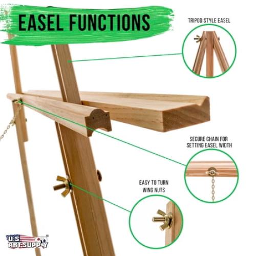 U.S. Art Supply 64 Torrey Wooden A-Frame Tripod Artist Floor Easel, Adjustable Tray Height, Wood Display Holder Stand