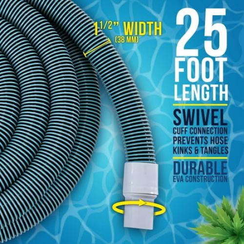 U.S. Pool Supply 1-1/2 x 25 Foot Professional Heavy Duty Spiral Wound Swimming Pool Vacuum Hose with Kink-Free Swivel Cuff, Flexible - Connect to Vacuum Heads, Skimmer, Filter Pump Inlet, Accessories