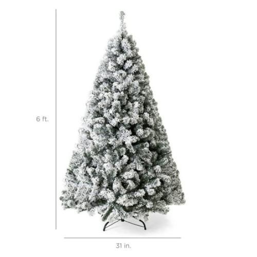 Best Choice Products 6ft Pre-Lit Holiday Christmas Pine Tree w/ Snow Flocked Branches, 250 Warm White Lights