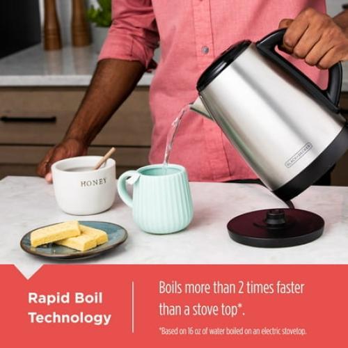 BLACK DECKER 1.7 Liter Electric Cordless Kettle, Stainless Steel