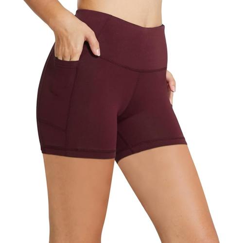 BALEAF Biker Shorts Women Yoga Gym Workout Spandex Running Volleyball Tummy Control Compression with Pockets 5 Wine Red XXXL