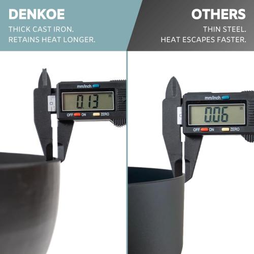 DENKOE 32 Inch Cast Iron Round Fire Pit Table with Fire Pit Grill Extra Thick Heavy Duty Fire Bowl Deep Outdoor Firepit Wood Burning Firepits for Outside Patio Backyard Fire Pits Large BBQ Pit