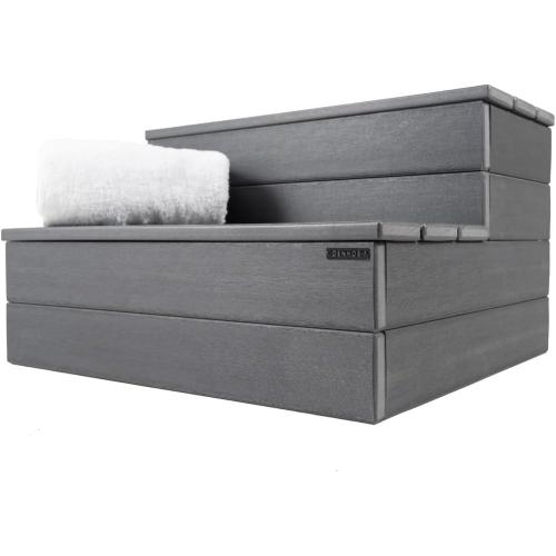 DENKOE Hot Tub Steps - Wood Looking Plastic Steps for Hot Tub - 100% Waterproof Spa Steps - Gray Non Slip Heavy Duty Outdoor Steps Multi Use as Porch Steps or Hot Tub Stairs Fits Any Spa Size