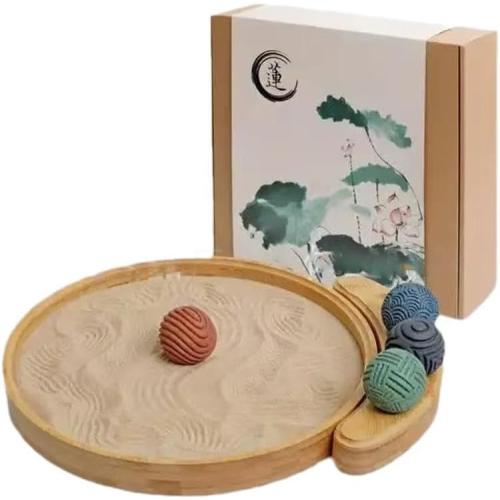 Zen Garden Desk Decor Meditation Sand Tray for Meditation and Yoga, Miniature Desktop Zen Garden with Sand and Rake, Home Office Decor for Stress Relief, Mindfulness Gift