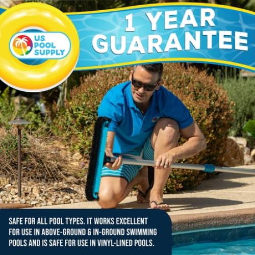 U.S. Pool Supply Professional 18 Heavy-Duty Floor & Wall Pool Brush with 270 Degrees of Durable Nylon Bristles - Reinforced Handle, Scrub Clean Corners, Steps, Leaves Debris - Safe for Vinyl Liners