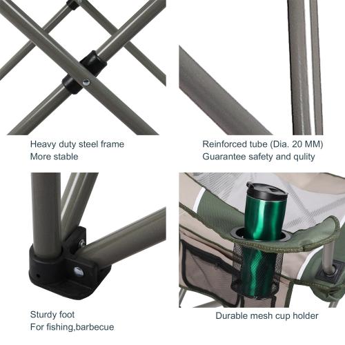 ALPHA CAMP Oversized Mesh Back Camping Folding Chair Heavy Duty Support 350 LBS Collapsible Steel Frame - Black Grey