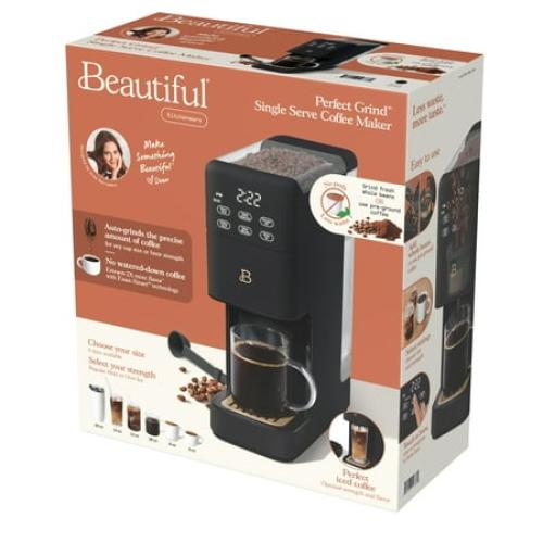 Beautiful Perfect Grind™ Programmable Single Serve Coffee Maker, Black Sesame by Drew Barrymore❗MAY HAVE MISSING PIECES/NEEDS CLEANING❗
