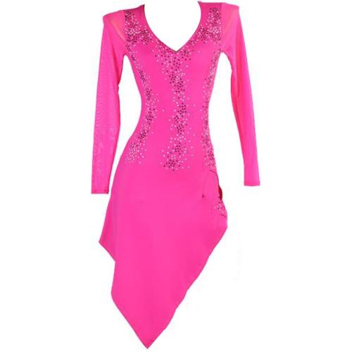 Color Pink dance dress with rhinestones