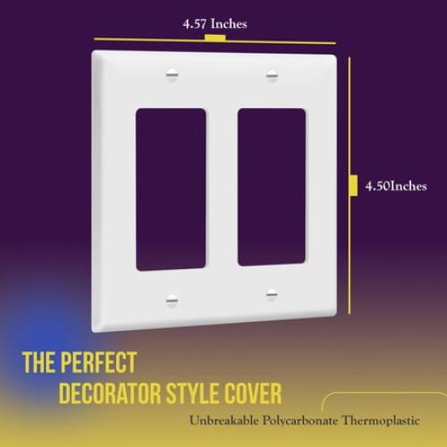 5pk ENERLITES Decorator Switch or Receptacle Outlet Wall Plate, Standard Size 2-Gang 4.50 x 4.57, UL Listed, 8832-W, White