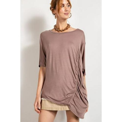 Large Loose Fit And Ruched Detailing Top Mocha
