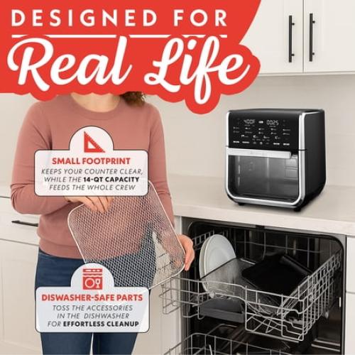 (FOOT BROKE UNUSED) Gourmia All-in-One 14-Quart Air Fryer, Oven, Rotisserie, Dehydrator with Temperature Probe, Stainless Steel