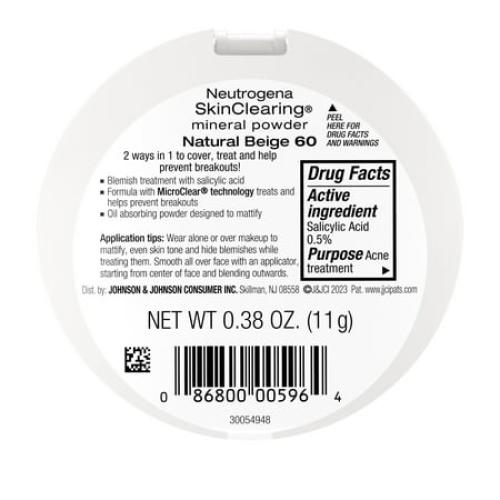 Neutrogena SkinClearing Pressed Acne Powder, Natural Beige 60,.38 oz