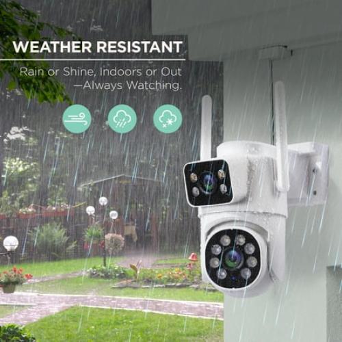 Merkury Smart Outdoor Camera 1080p - Dual Lens Pan-Tilt Security Cam, White (1-Pack)