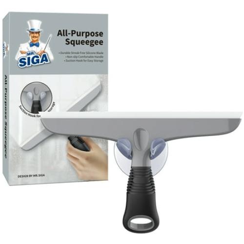 MR.Siga Multi-Purpose Silicon Squeegee Includes Suction Hook, 10 inch, Grey & Black, 1 Pack