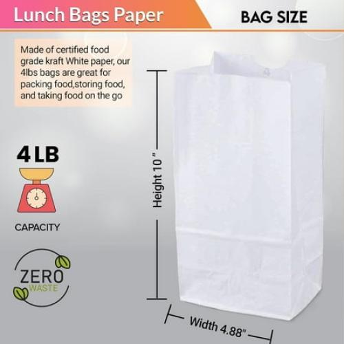 Concession Essentials 4lb White Paper Bags - Pack of 150ct. Eco-Friendly White Paper Lunch Bags. Great for Holiday Cookie Bags and Arts and Crafts.