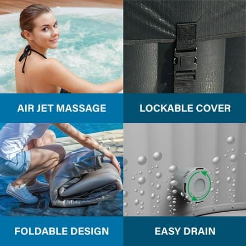 Avenli London 2-3 Person Inflatable Hot Tub Spa   Cover, Rapid Heating up to 104°F, 105 Water Jets, 181 gal Capacity
