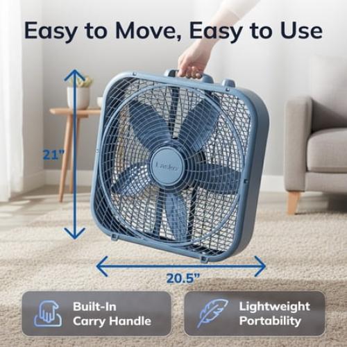Lasko Cool Colors 20 3-Speed Energy Efficient Box Fan, Laguna Blue, B20312