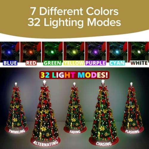 Superstar Santa Pop-Up Christmas Tree, AS-SEEN-ON-TV, Santa Topper Projects North Star, 7 Feet, Opens Instantly, Fully Decorated, Pre-Lit w/ 200 LED Lights, 7 colors, 32 Modes w/ Remote, Stores Flat