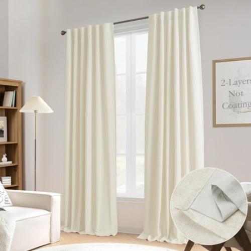 Size 108 inches Color Grey DriftAway 100% Blackout Natural Linen Curtains for Bedroom 108 Inches Long Double Layer Drape Farmhouse Thermal Insulated 3 Inch Rod Pocket Back Tab Full Light Blocking