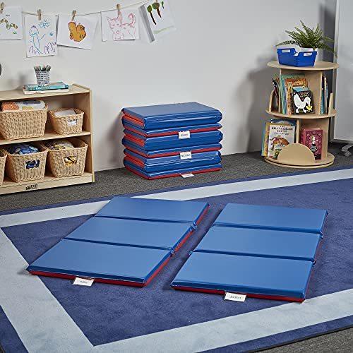 ECR4Kids Premium Folding Rest Mat 3-Section 2in Sleeping Pad Blue/Red 1-Piece